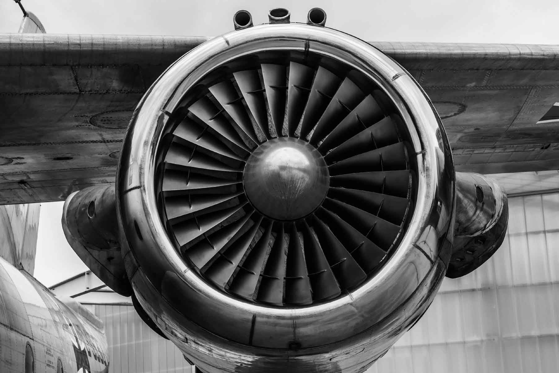 Close up of a jet engine.